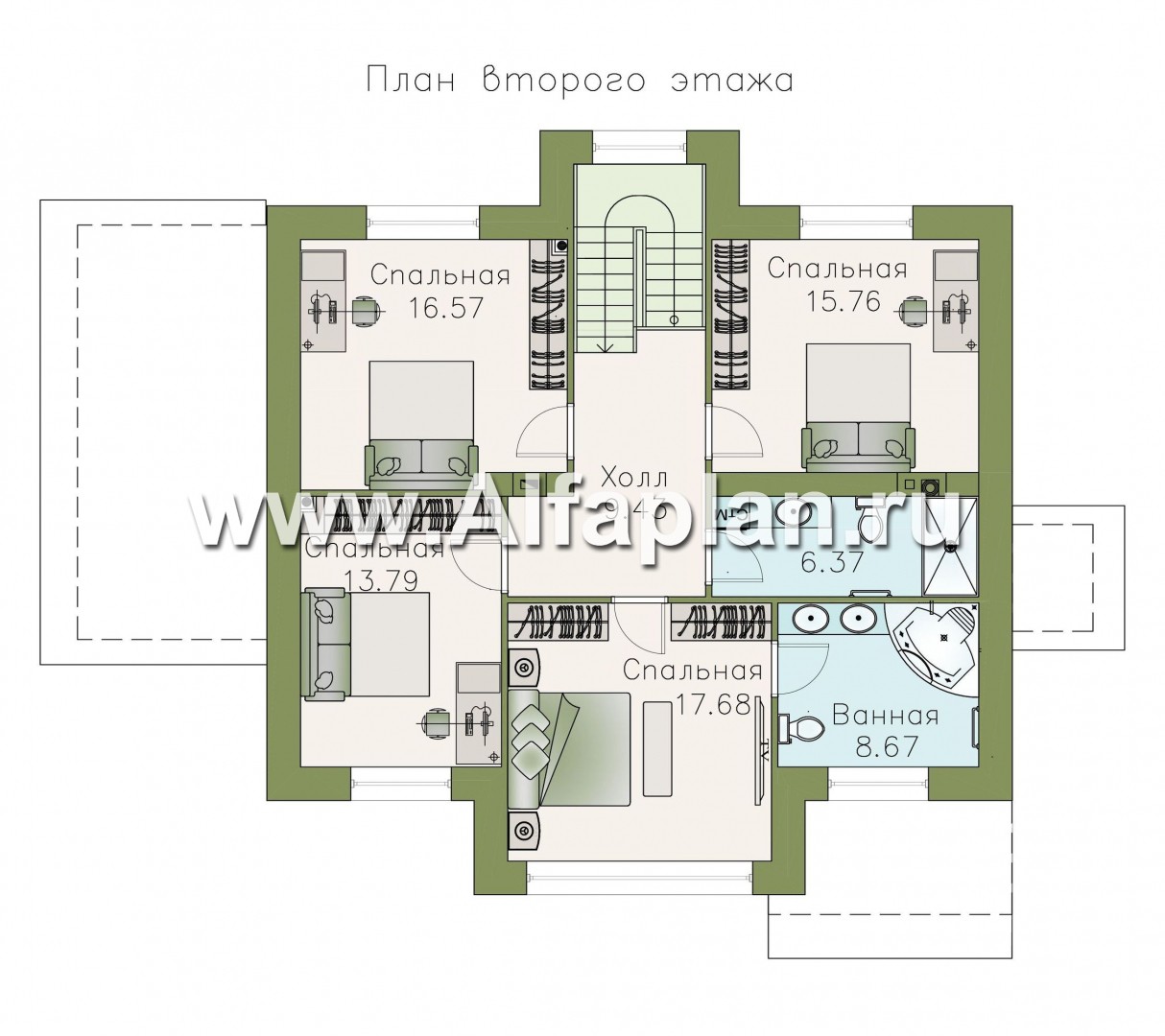 Проекты домов Альфаплан - «Клипер» - комфортный палн дома, двускатная крыша - план проекта №2