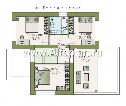 Проекты домов Альфаплан - Двухэтажный коттедж с односкатной кровлей - превью плана проекта №2