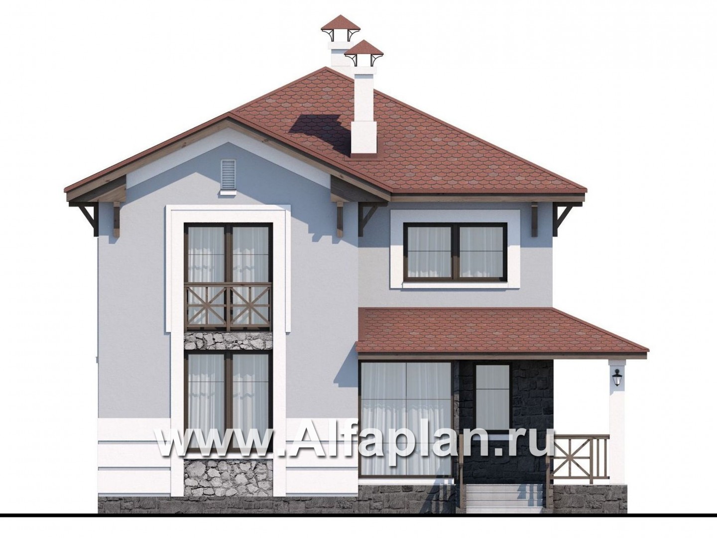 Проекты домов Альфаплан - Кирпичный дом «Собственный рай» - изображение фасада №1