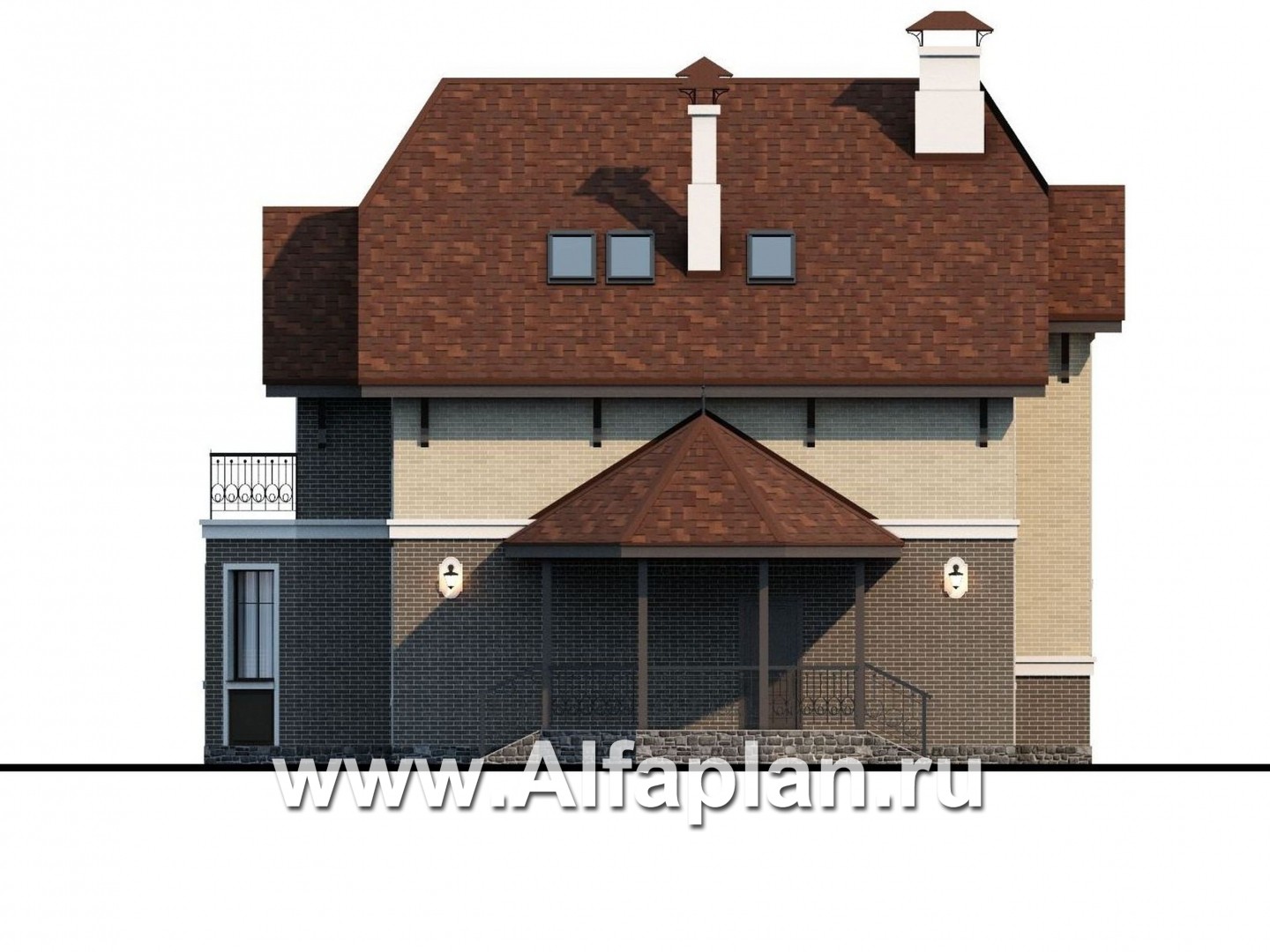 Проекты домов Альфаплан - «Ясная поляна» - удобный коттедж для большой семьи - изображение фасада №2