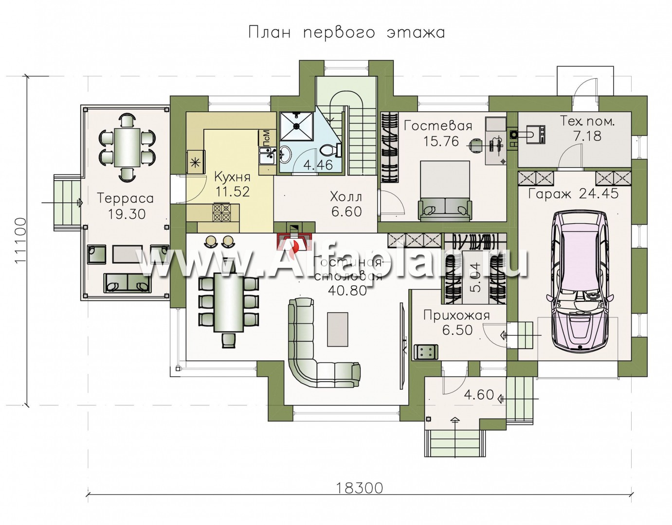 Проекты домов Альфаплан - «Клипер» - комфортный план дома, двускатная крыша - план проекта №1