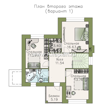 «Княжна Мери» - красивый проект двухэтажного дома, открытая планировка, в стиле эклектика - превью план дома