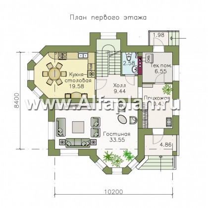Проекты домов Альфаплан - «Классика»- двухэтажный особняк с эркером - превью плана проекта №1