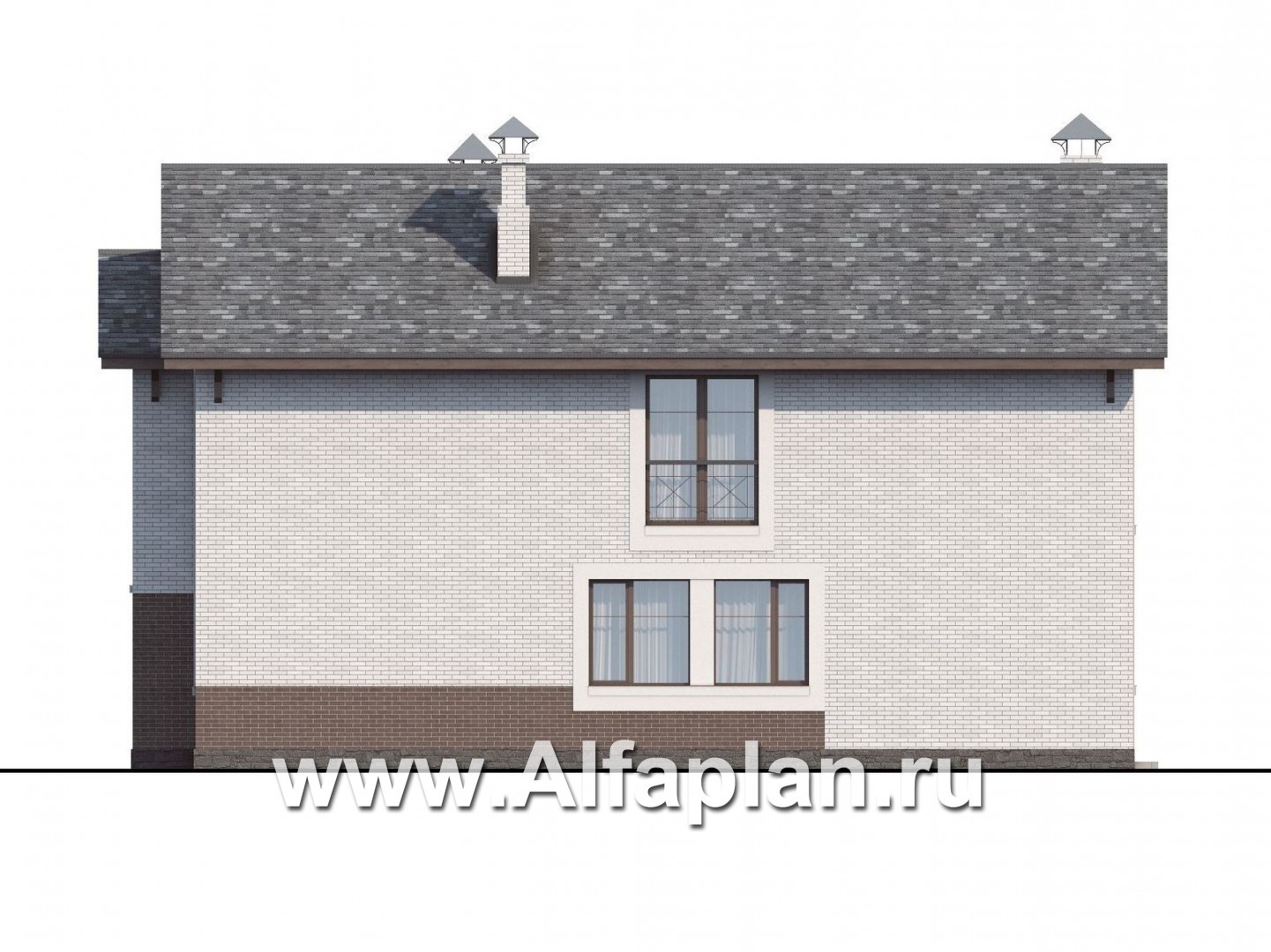 Проекты домов Альфаплан - «Флагман» - коттедж с большой верандой и солярием - изображение фасада №2
