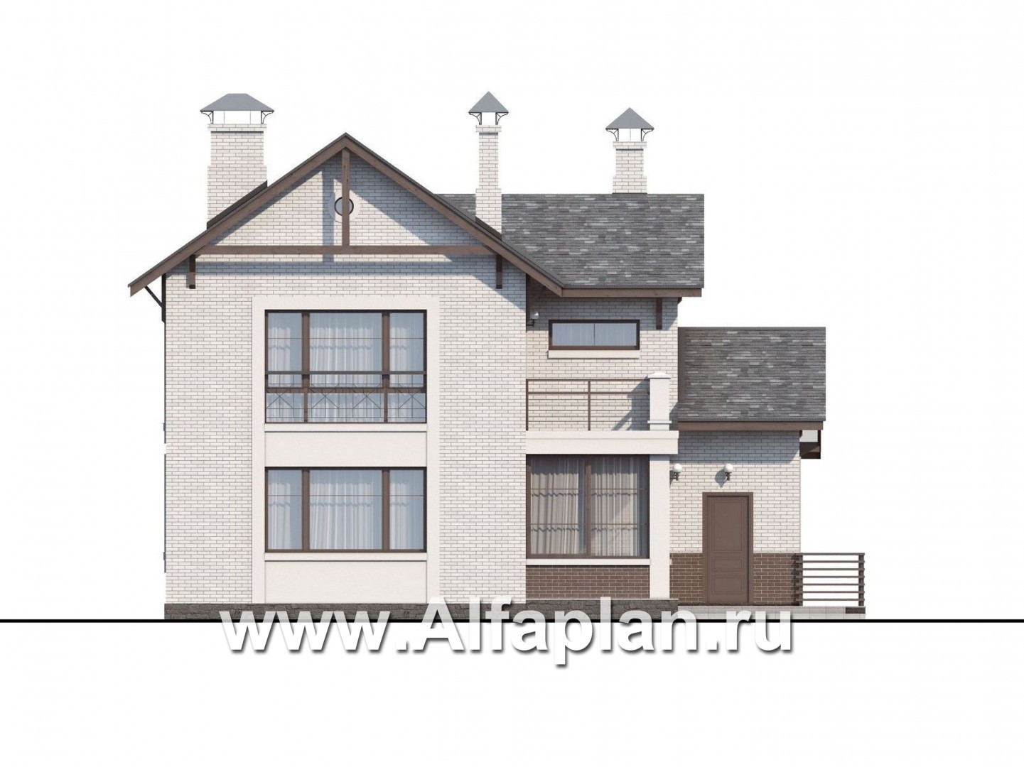 Проекты домов Альфаплан - «Флагман» - коттедж с большой верандой и солярием - изображение фасада №4