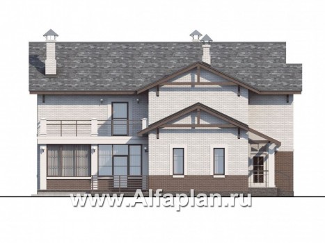 Проекты домов Альфаплан - «Флагман» - коттедж с большой верандой и солярием - превью фасада №3