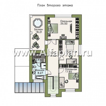 Проекты домов Альфаплан - «Флагман» - коттедж с большой верандой и солярием - превью плана проекта №3