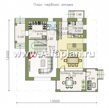 Проекты домов Альфаплан - «Belissimo» - современный двухэтажный дом с удобной верандой - превью плана проекта №1
