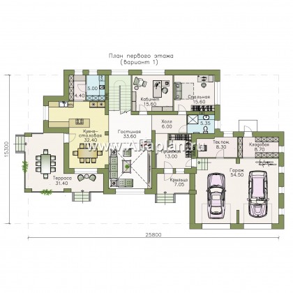 «Арно» - проект двухэтажного дома,  с двусветной гостиной, с террасой, с гаражом на 2 авто - превью план дома