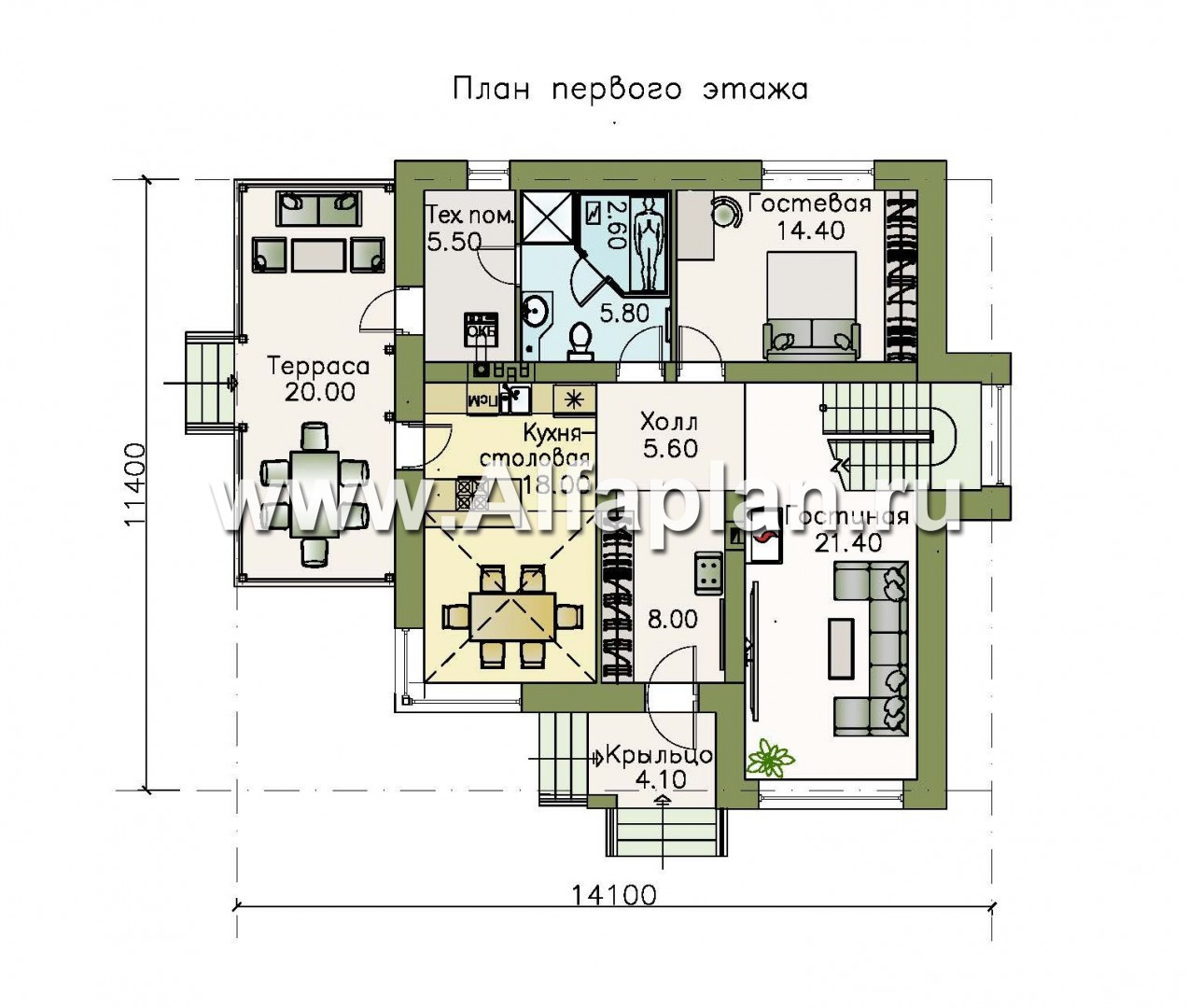 Проекты домов Альфаплан - «Роман с камнем» — двухэтажный коттедж со вторым светом - план проекта №1
