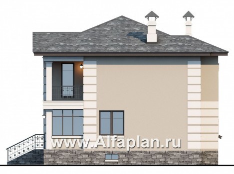«Знаменка плюс» - проект двухэтажного дома из газобетона, планировка с эркером и с террасой, с цокольным этажом - превью фасада дома