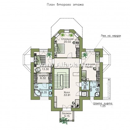 «Головин плюс» - проект двухэтажного дома из газобетона, планировка с лестницей в центре, в классическом стиле с бассейном в цоколе - превью план дома