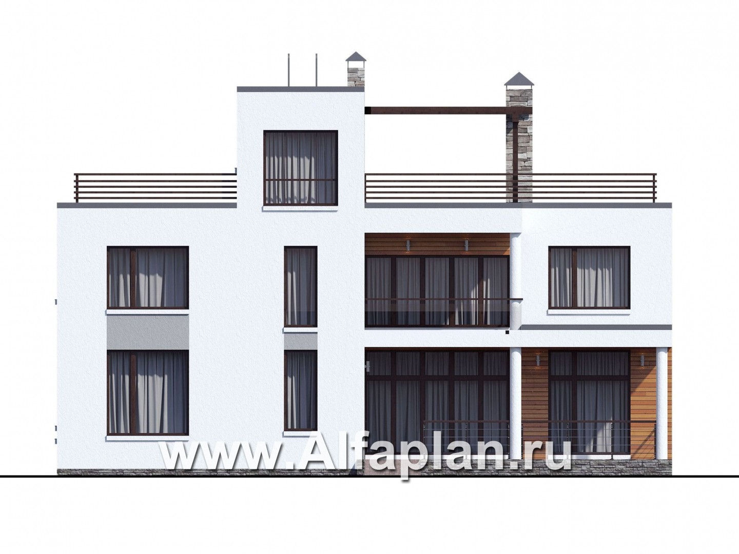 Проекты домов Альфаплан - «Гоген» - коттедж (дуплекс) с эксплуатируемой кровлей - изображение фасада №1
