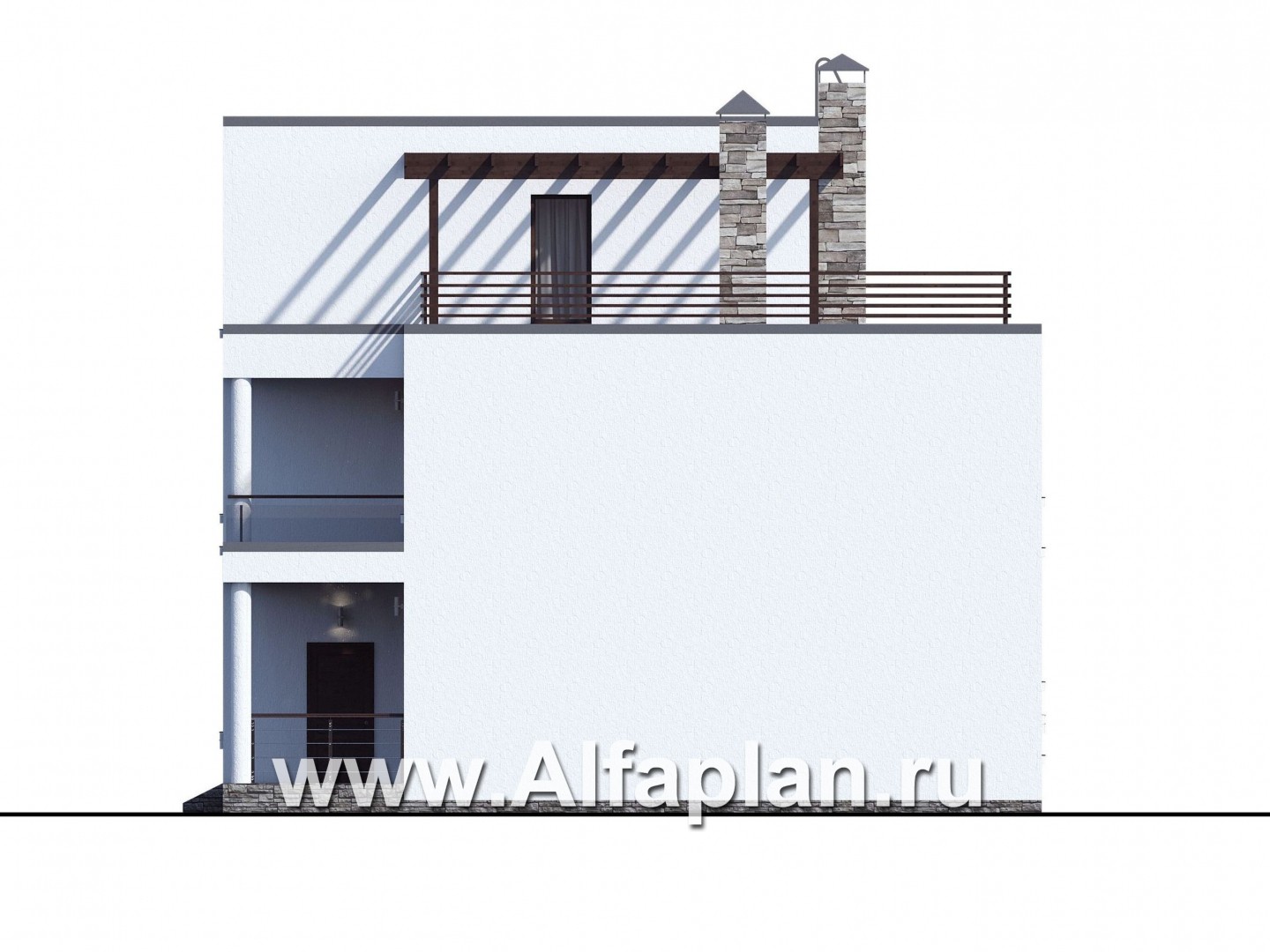 Проекты домов Альфаплан - «Гоген» - коттедж (дуплекс) с эксплуатируемой кровлей - изображение фасада №2
