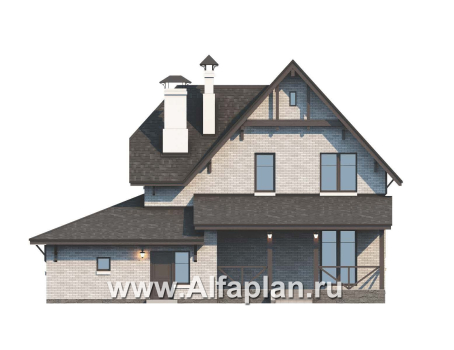 Проекты домов Альфаплан - Дом из газобетона «Шевалье» с гаражом и балконом над эркером - превью фасада №4