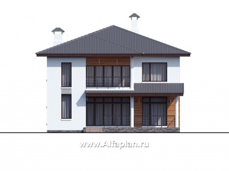 Проекты домов Альфаплан - «Пикассо» - изящный дом с террасой и балконом - превью фасада №1