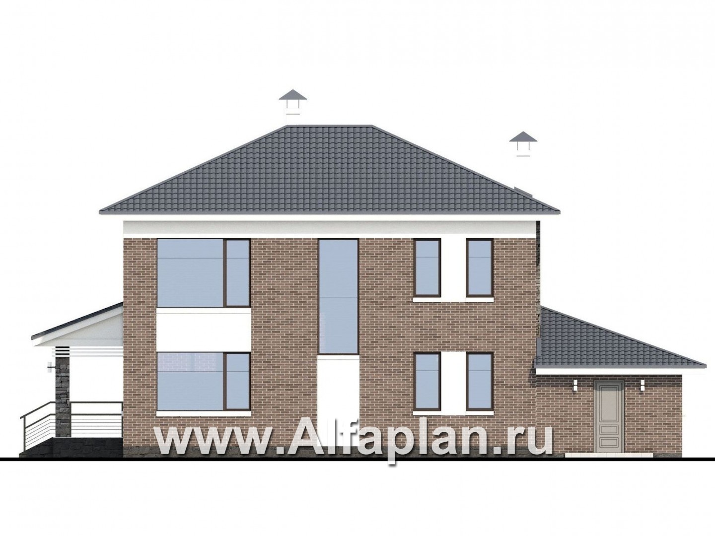 Проекты домов Альфаплан - «Летний вечер» - современный двухэтажный коттедж с гаражом и верандой - изображение фасада №4