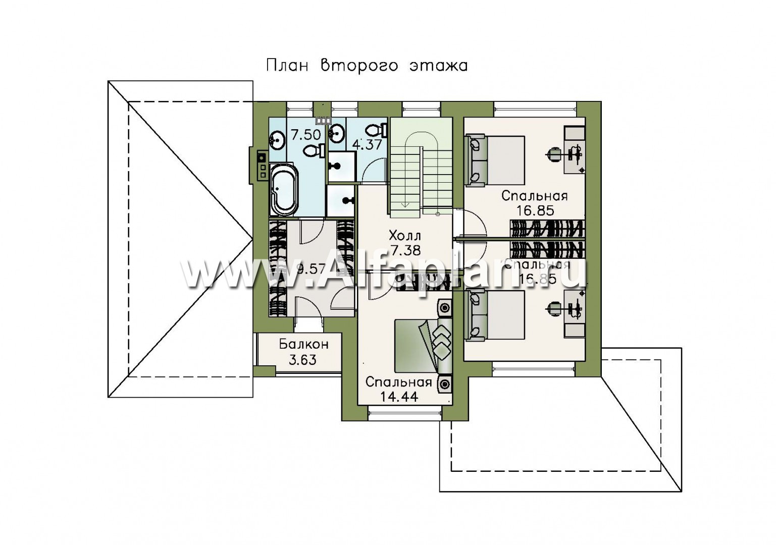 Проекты домов Альфаплан - «Летний вечер» - современный двухэтажный коттедж с гаражом и верандой - изображение плана проекта №3