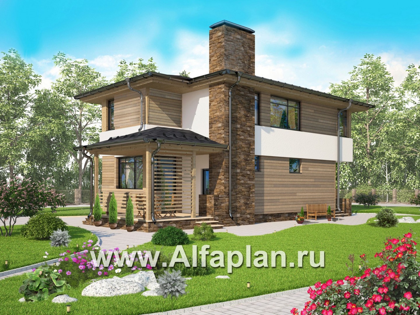 Проекты домов Альфаплан - Современный компактный двухэтажный дом - основное изображение