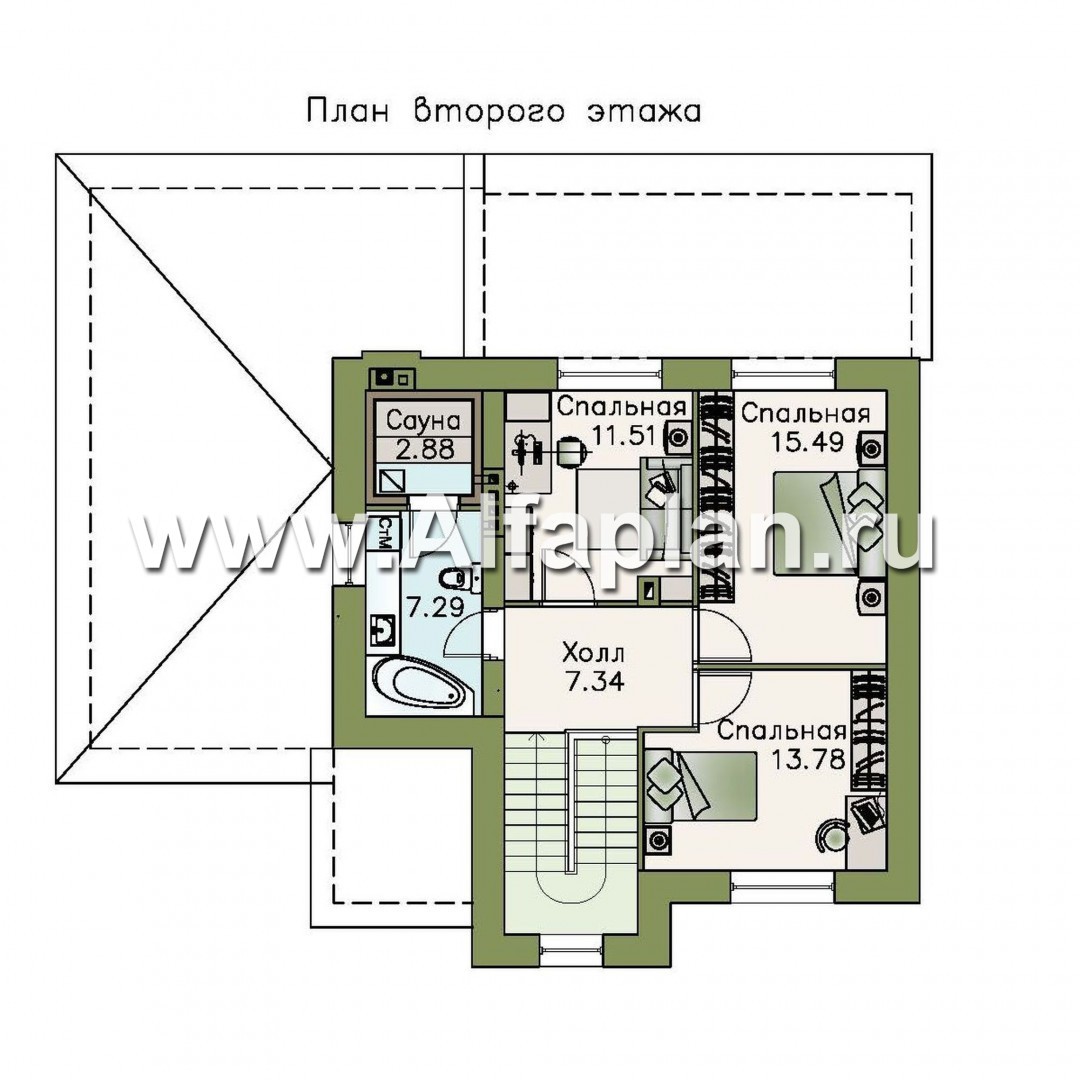 Проекты домов Альфаплан - «Приоритет» - коттедж с компактным планом и комфортной планировкой - изображение плана проекта №2