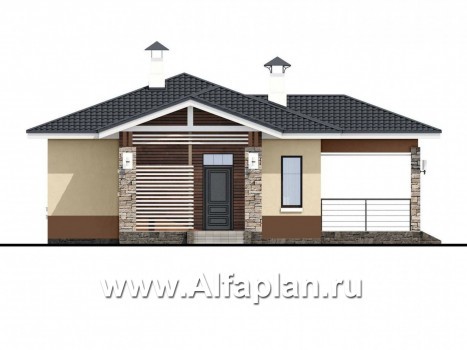 Проекты домов Альфаплан - «Мелета» - компактный и уютный одноэтажный дом с тремя спальнями - превью фасада №1