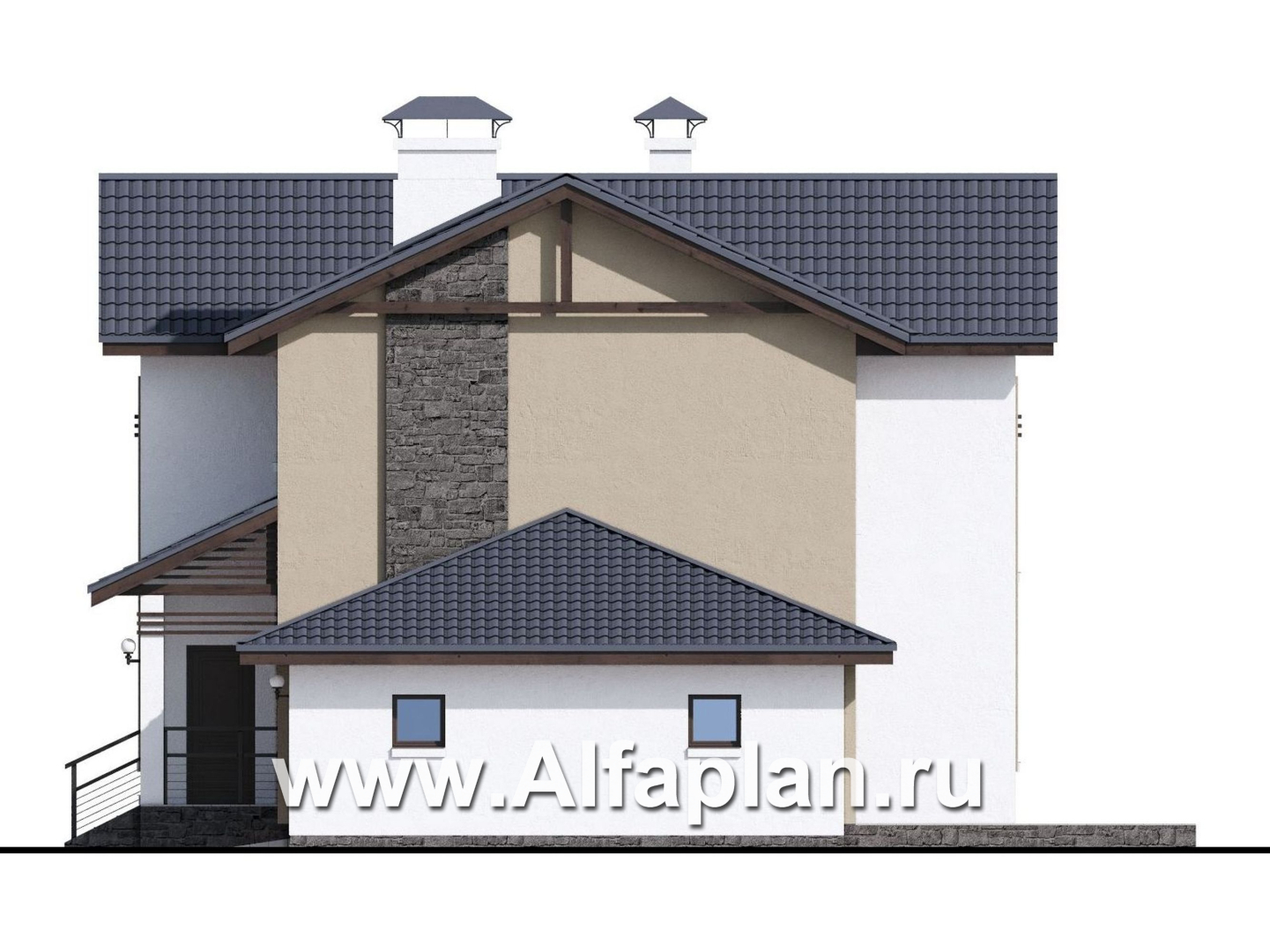 Проекты домов Альфаплан - «Каюткомпания» - экономичный дом для небольшой семьи с гаражом - изображение фасада №2