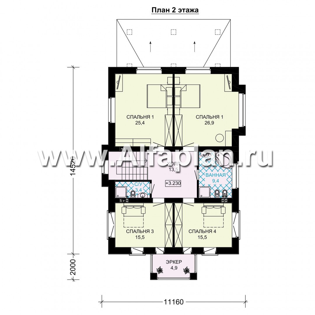 Проекты домов Альфаплан - Двухэтажный дом для узкого участка - изображение плана проекта №2