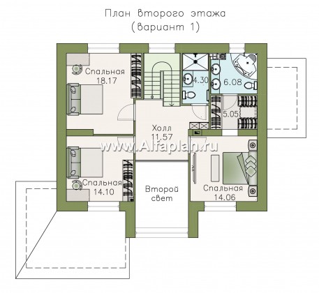 Проекты домов Альфаплан - «Регата» - загородный дом с мансардой под двускатной крышей - превью плана проекта №2