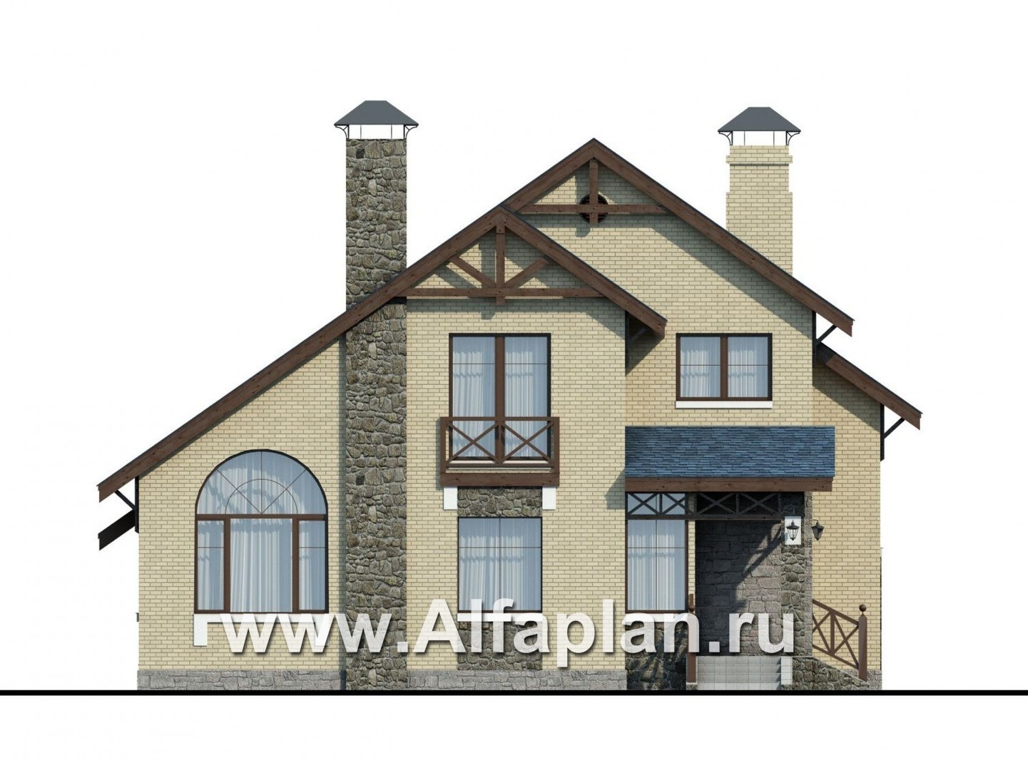 Проекты домов Альфаплан - «Простор» - компактный кирпичный дом с просторной гостиной - изображение фасада №1