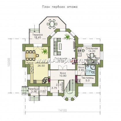 Проекты домов Альфаплан - «Монплезир» - проект двухэтажного  изысканного коттеджа - превью плана проекта №1