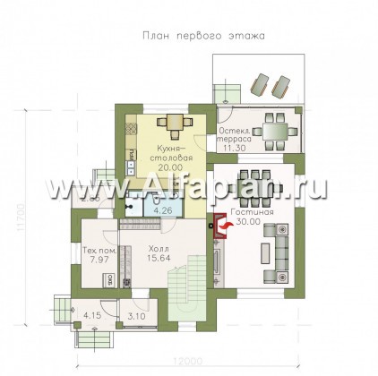 Проекты домов Альфаплан - «Госпожа Буонасье» - компактный коттедж с жилой мансардой - превью плана проекта №1