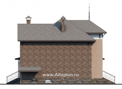 Проекты домов Альфаплан - «Маленький принц» - компактный коттедж с цокольным этажом - превью фасада №3