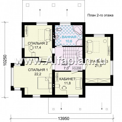Проект двухэтажного дома, планировка с гостевой на 1 эт, с террасой, в современном стиле - превью план дома