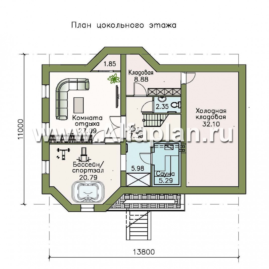 Проекты домов Альфаплан - «Регенсбург Плюс»- вариант коттеджа 22А с цокольным этажом - изображение плана проекта №1