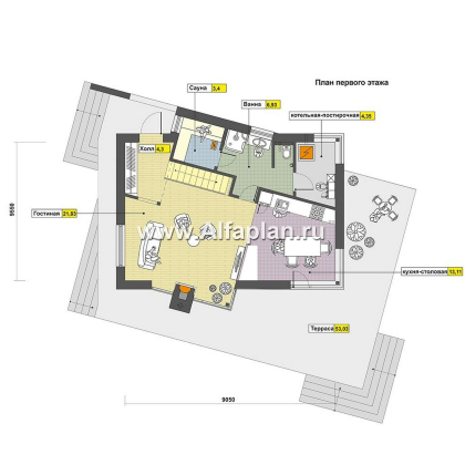 Проекты домов Альфаплан - Коттедж с экстравагантным планом - превью плана проекта №1