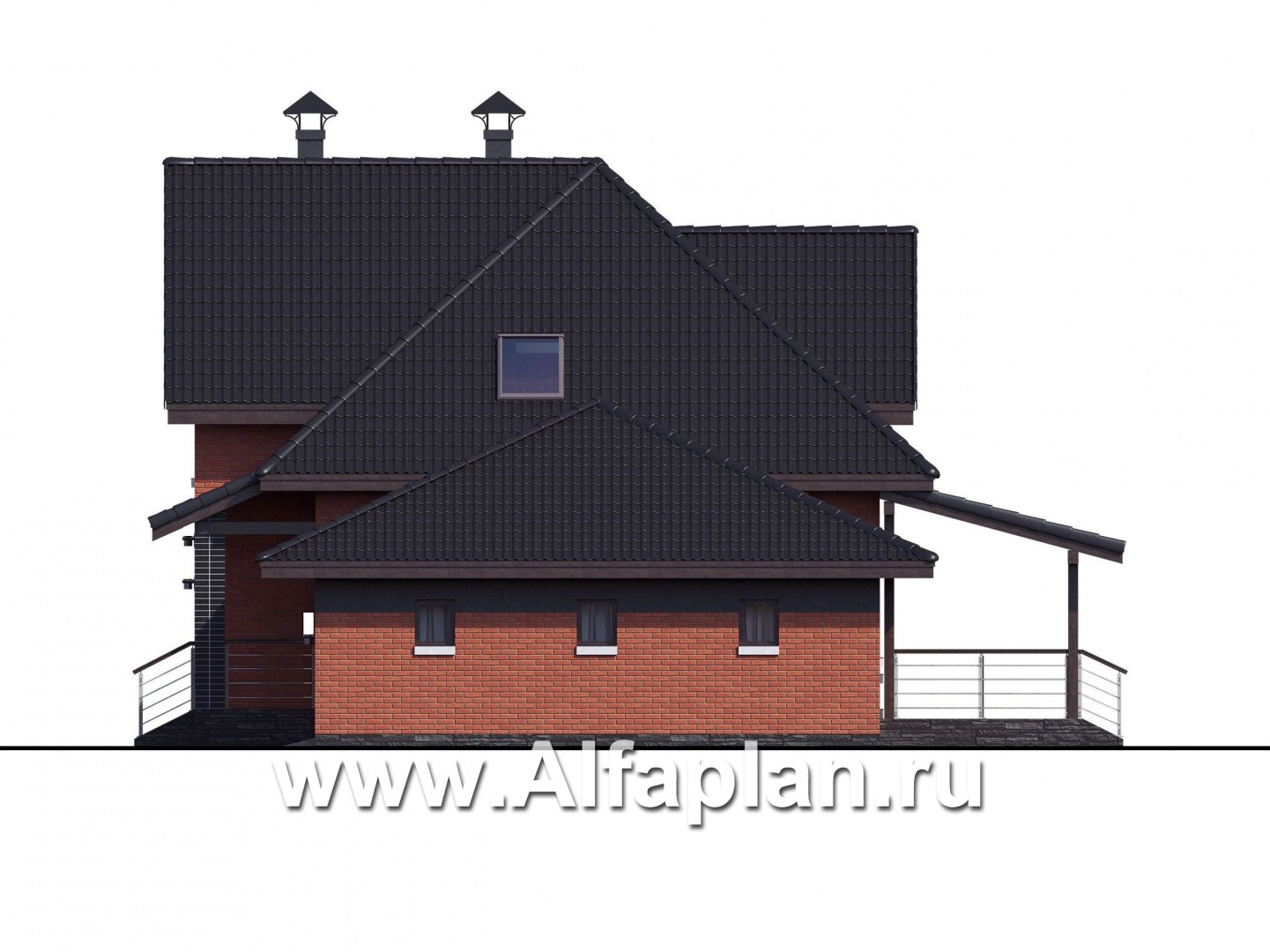 Проекты домов Альфаплан - «Кассиопея» - мансардный коттедж с гаражом на 2 автомобиля - изображение фасада №2
