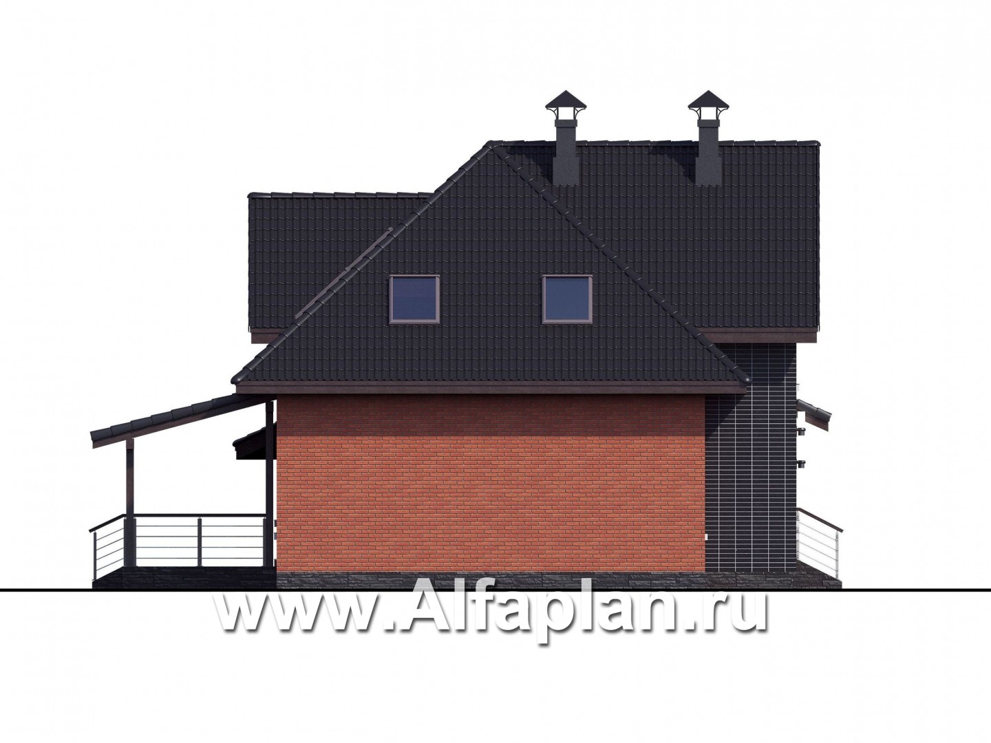 Проекты домов Альфаплан - «Кассиопея» - мансардный коттедж с гаражом на 2 автомобиля - изображение фасада №3