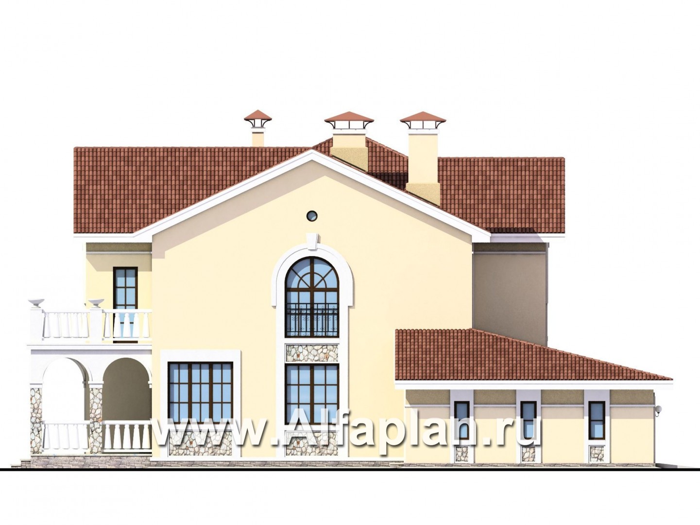 Проекты домов Альфаплан - «Строганов» - респектабельный коттедж с классической архитектурой - изображение фасада №3