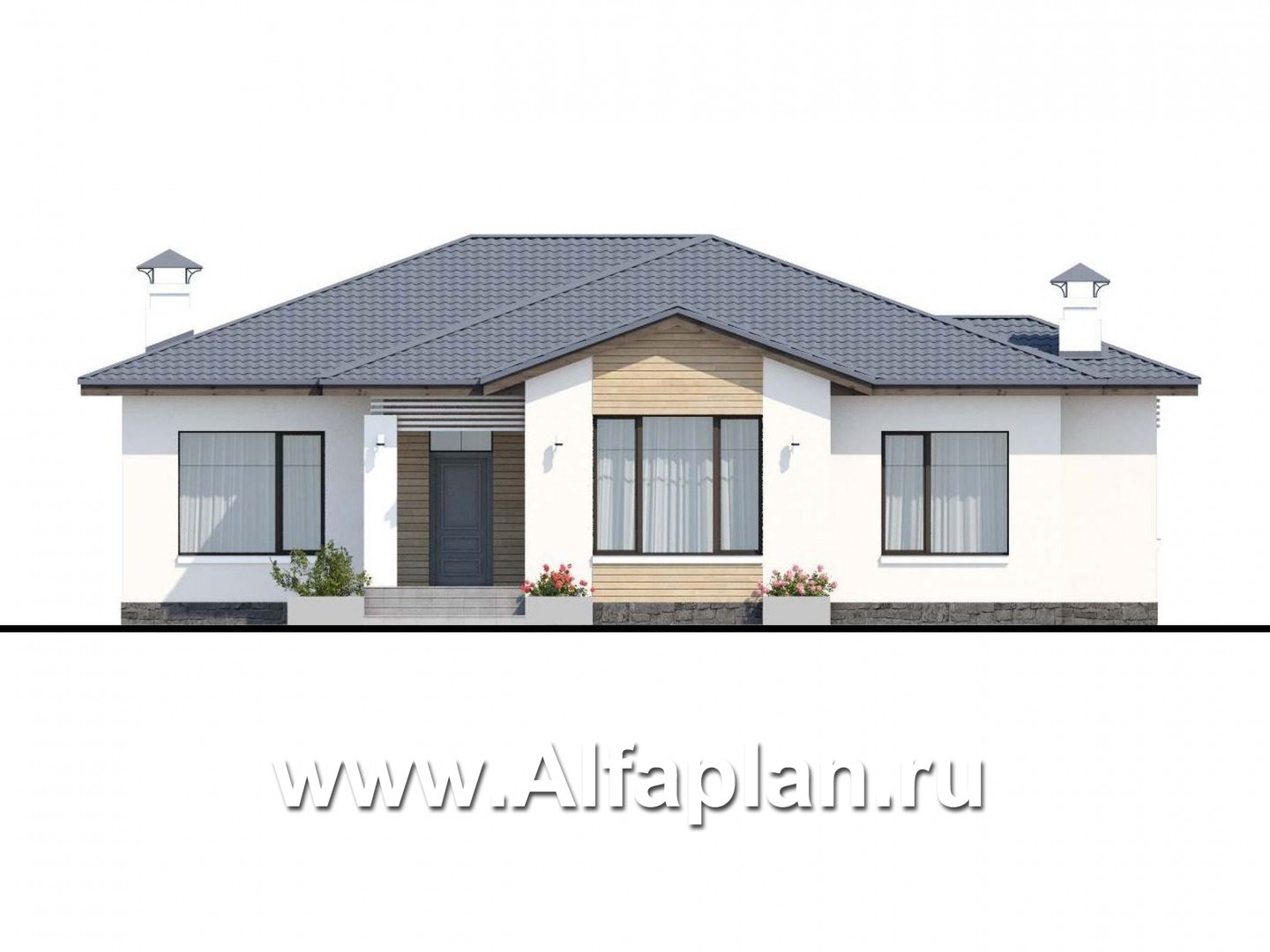 Проекты домов Альфаплан - «Калипсо» - комфортабельный одноэтажный дом - изображение фасада №1