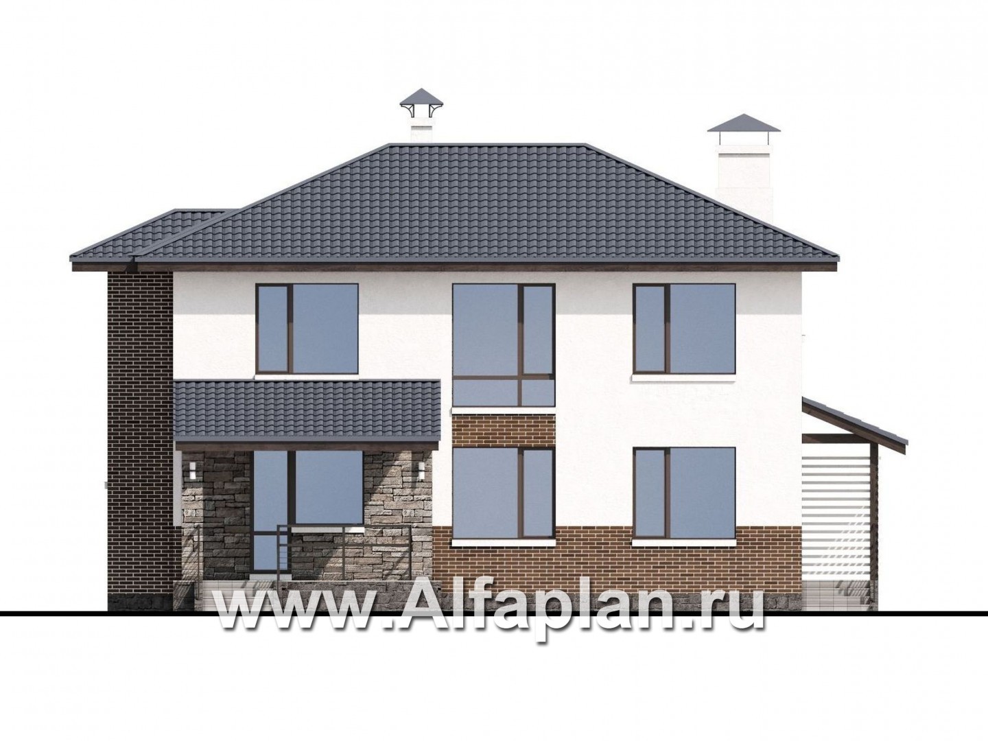 Проекты домов Альфаплан - «Страйк» - современный дом с открытой планировкой - изображение фасада №4