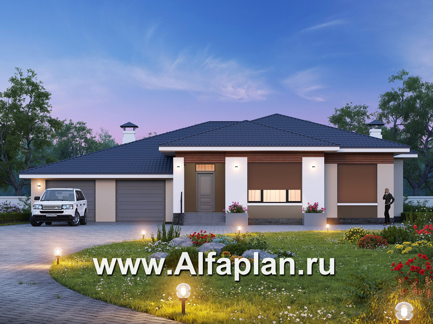 Проекты домов Альфаплан - «Калипсо» - комфортабельный одноэтажный дом с большим гаражом - основное изображение