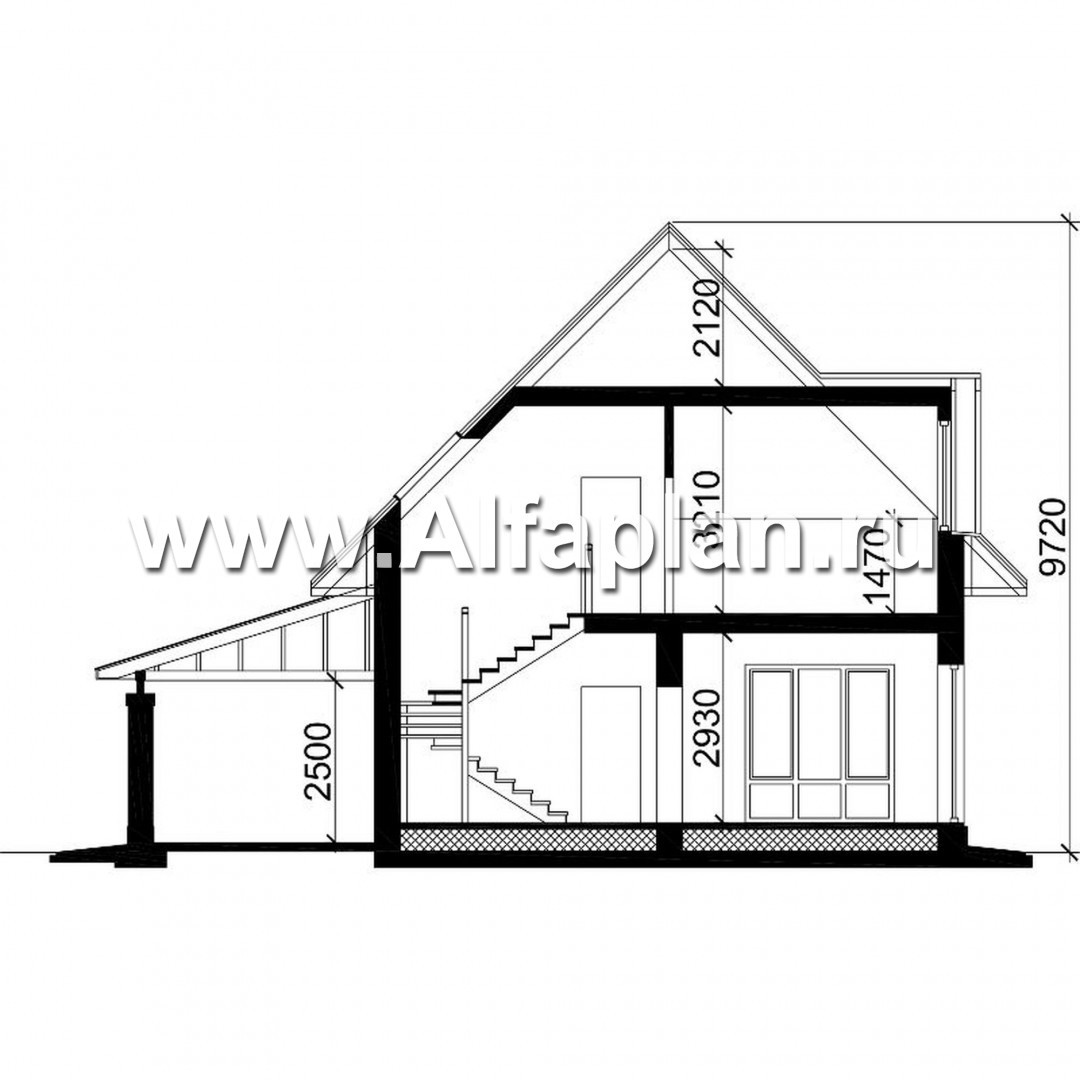Проекты домов Альфаплан - Экономичный дом с навесом для машины - план проекта №3