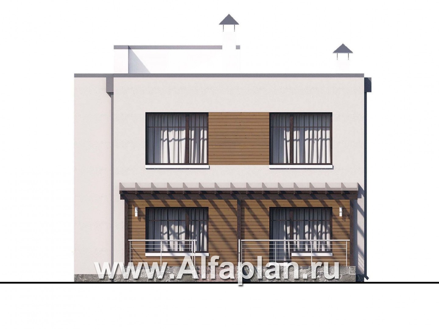 Проекты домов Альфаплан - «Эвр» - современный коттедж с плоской кровлей - изображение фасада №4